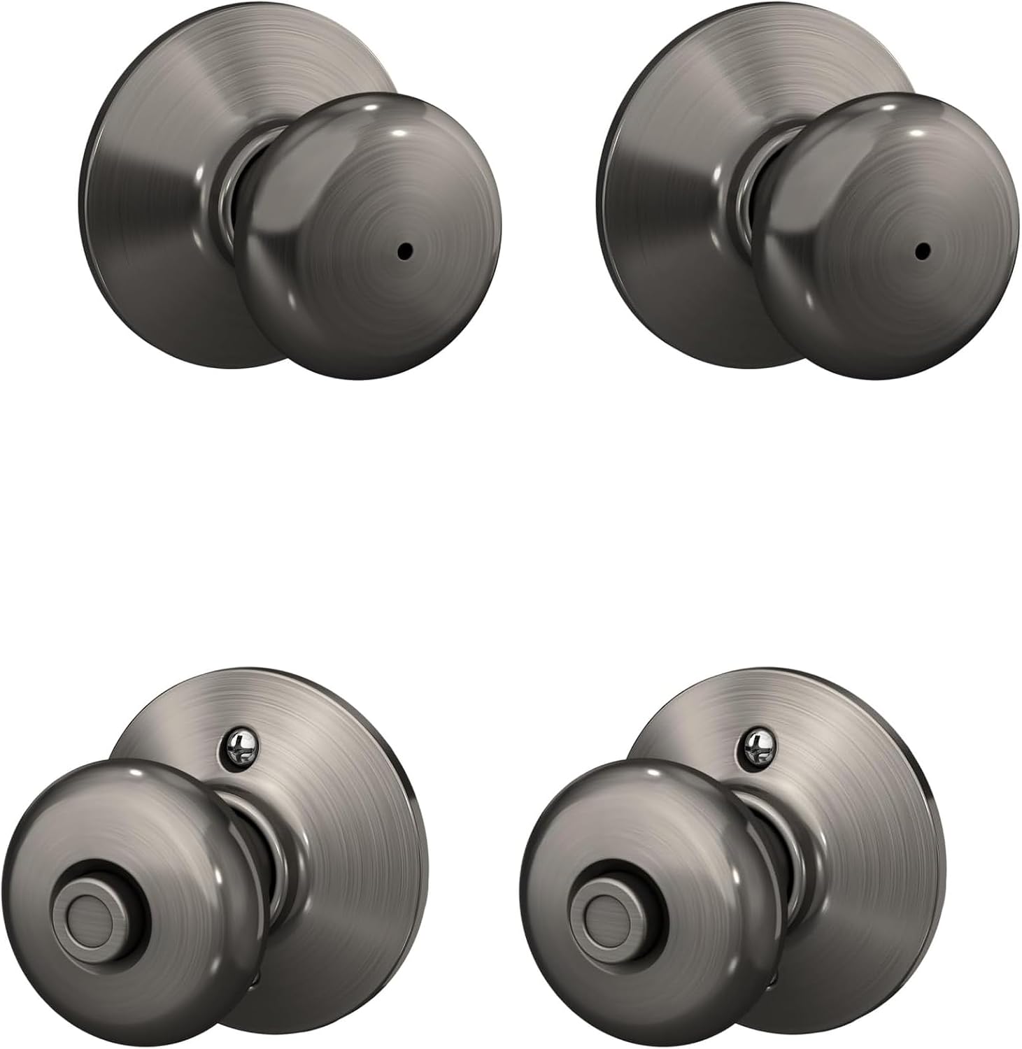Schlage Plymouth Bed/Bath Privacy Door Knob with Lock, Satin Nickel | Interior bedroom or bathroom door knob with push button lock, Easy to install, Certified durability, Universal fit