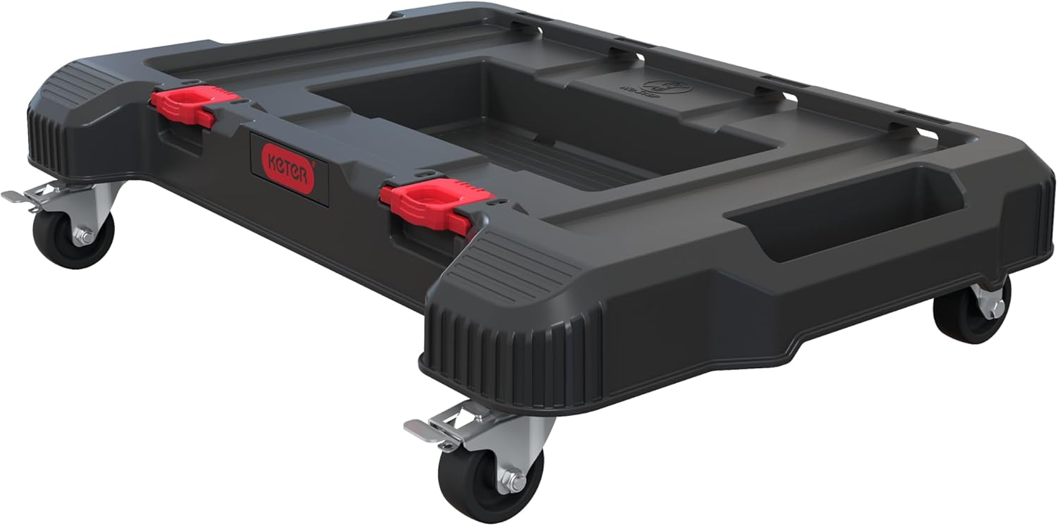 Keter Masterloader Resin Rolling Tool Box with Locking System and Removable Bins – Perfect Organization and Storage Chest for Power Drill, Tape Measure, and Screwdriver Set, Black | Black, Heavy Duty, Weatherproof, All Terrain Wheels, Durable, Easy Slide…
