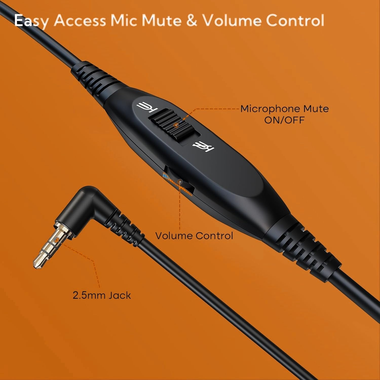 Lightweight Telephone Headset with 2.5mm Bottom Cable and Mute Button for Office Calls, Works with Cisco Polycom Panasonic Landline IP Desk Phones