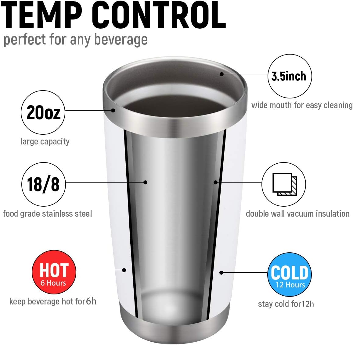 COMOOO 20oz Double Wall Vacuum Insulated Travel Mug