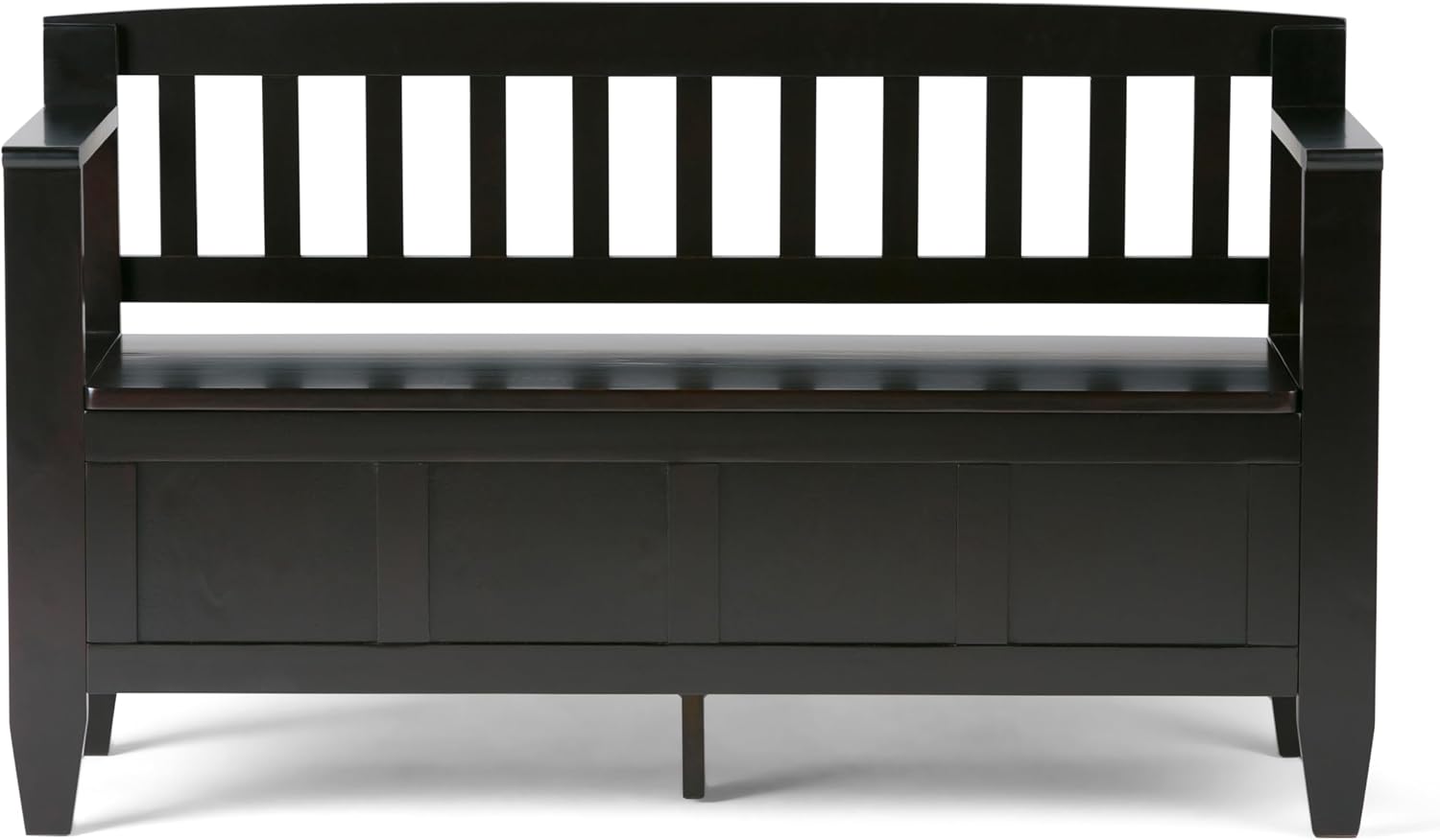 SIMPLIHOME Connaught 30" Wide Solid Wood Storage Bench in Chestnut Brown | Contemporary entryway bench with lift-up lid and hidden storage; mudroom, hallway, foyer, or shoe bench.