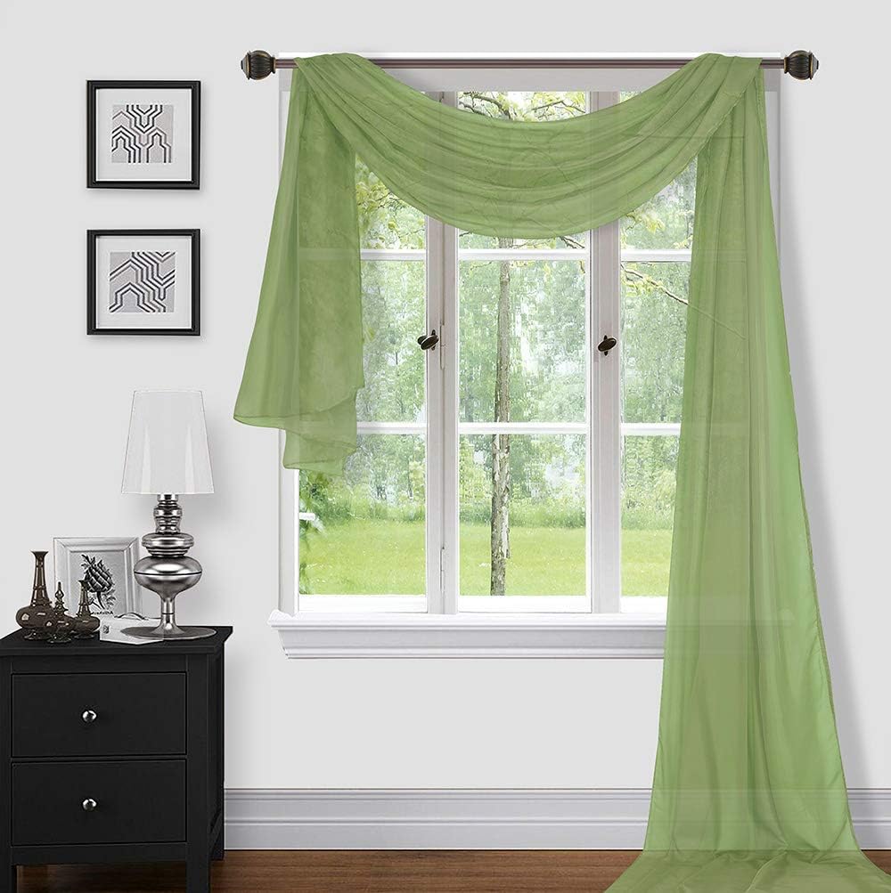 Sapphire Home Window Scarf Valance Curtains - Extra Long Sheer Valances for Windows - Voile Swag Curtains for Living Room, Kitchen, and Bedroom Decor