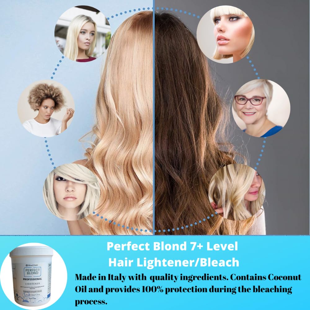 Perfect Blonde Hair Bleach Toner Lightener Powder Lightening Kit 30 Volume 800 ml Developer & Brush & Gloves - Made in Italy by Blond Forte