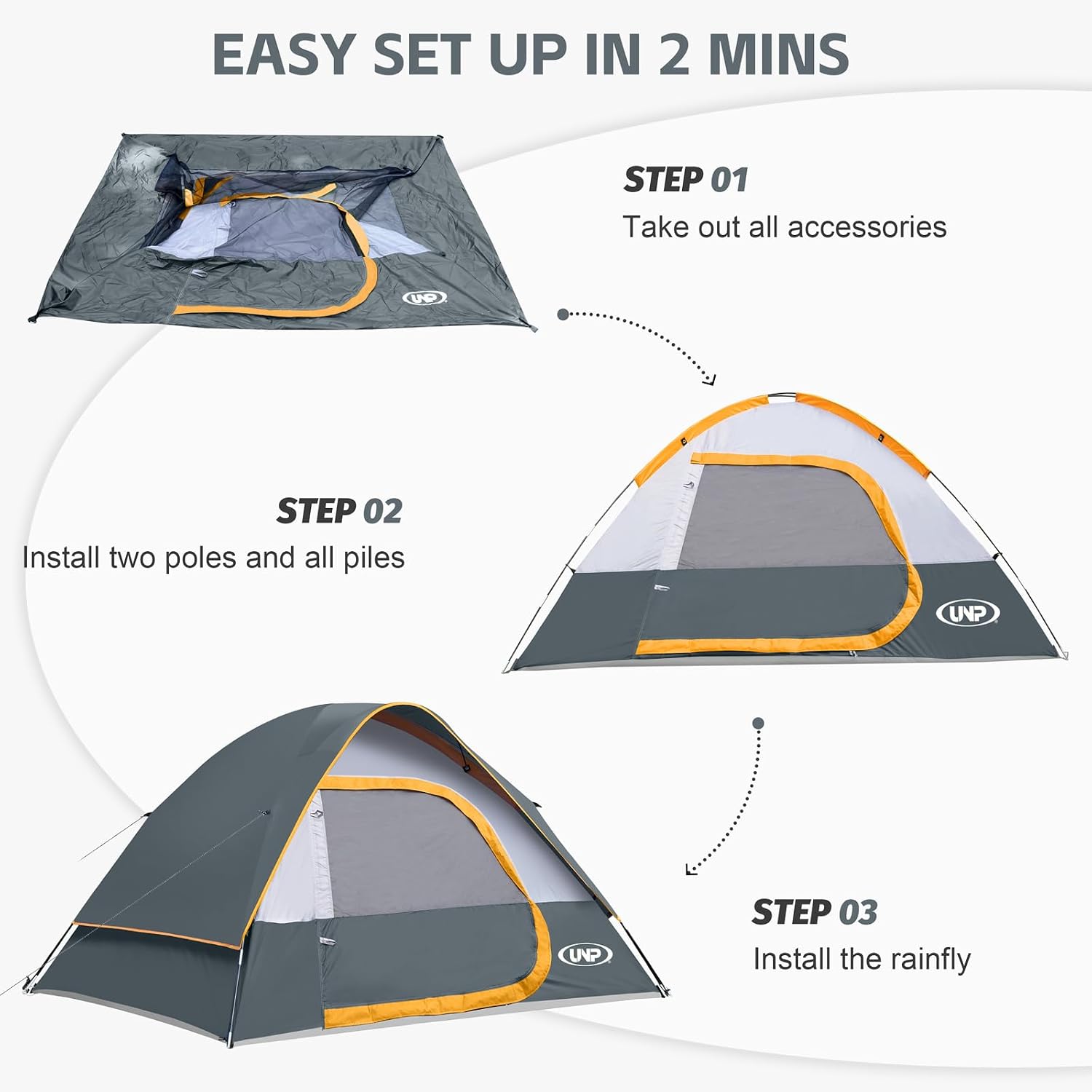 Camping Tent 2-4 Person, Waterproof Windproof Tent with Rainfly Easy Set up-Portable Dome Tents for Camping…