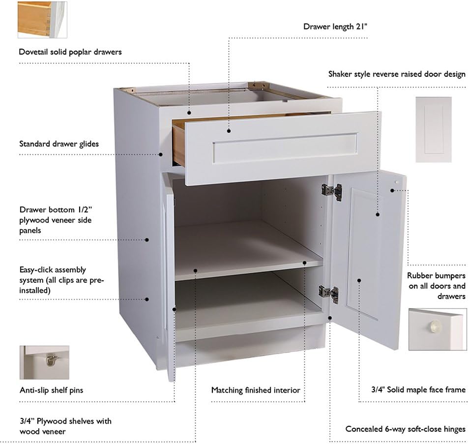 Design House Brookings Kitchen Wall Cabinet, 24", White | Adjustable Shelves, Adjustable Hinges, Wall Mount, Contemporary/Modern, Wood, Kitchen, 561571