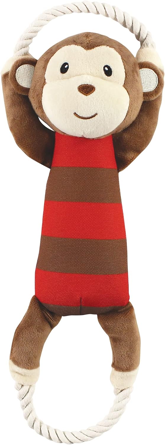 Luvable Friends Unisex Baby Squeaky Plush Dog Toy With Rope