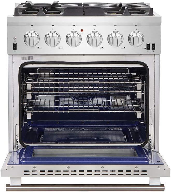 FORNO Capriasca Full Gas 30" Inch. Freestanding Range with 5 Sealed Burners Cooktop - 4.32 Cu.Ft. Gas Convection Oven Capacity