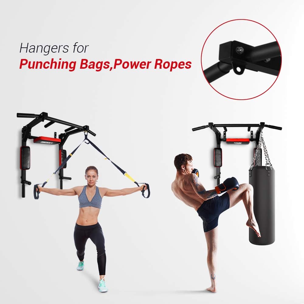 OneTwoFit Multifunctional Wall Mounted Pull Up Bar Chin Up bar Dip Station for Indoor Home Gym Workout