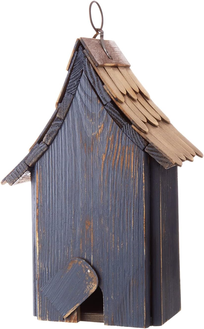 Glitzhome Birdhouses for Outdoors, Green Hand Painted Garden Wooden Bird House with Single Roof Hanging Bird House for Outside