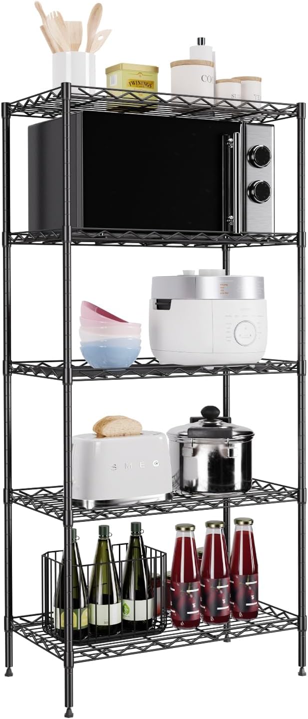 PayLessHere | 6-Tier Wire Shelf with Wheels | 45"x18"x82" | Black