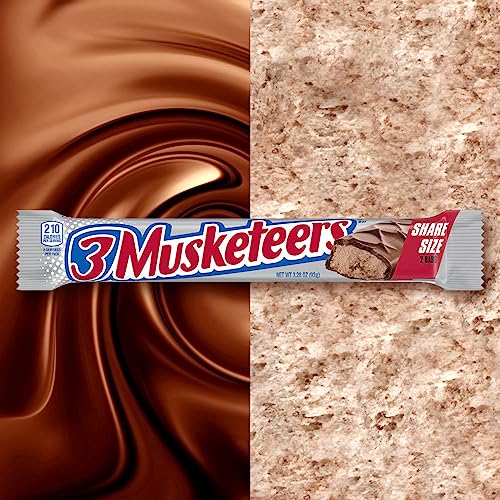3 MUSKETEERS Milk Chocolate Candy Bars, Full Size, Bulk Candy Box, 36 ct | Light whipped chocolate nougat in full size bars, for sharing, party favors and lunch boxes, gift bag, snack box