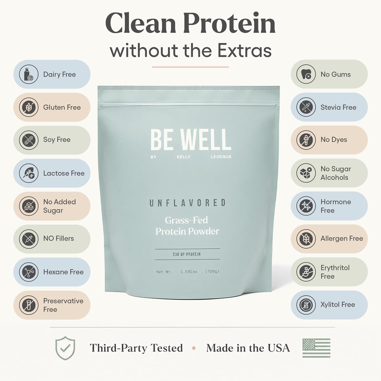 Be Well by Kelly Grass Finished Beef Protein Powder Vanilla Flavor