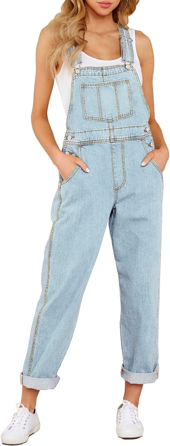 luvamia Women's Casual Stretch Adjustable Denim Bib Overalls Jeans Pants Jumpsuits