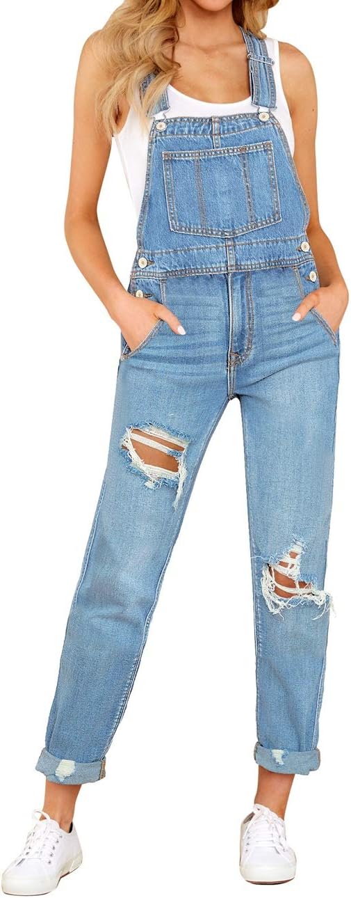 Vetinee Womens Classic Adjustable Straps Pockets Denim Bib Overalls Jeans Pants