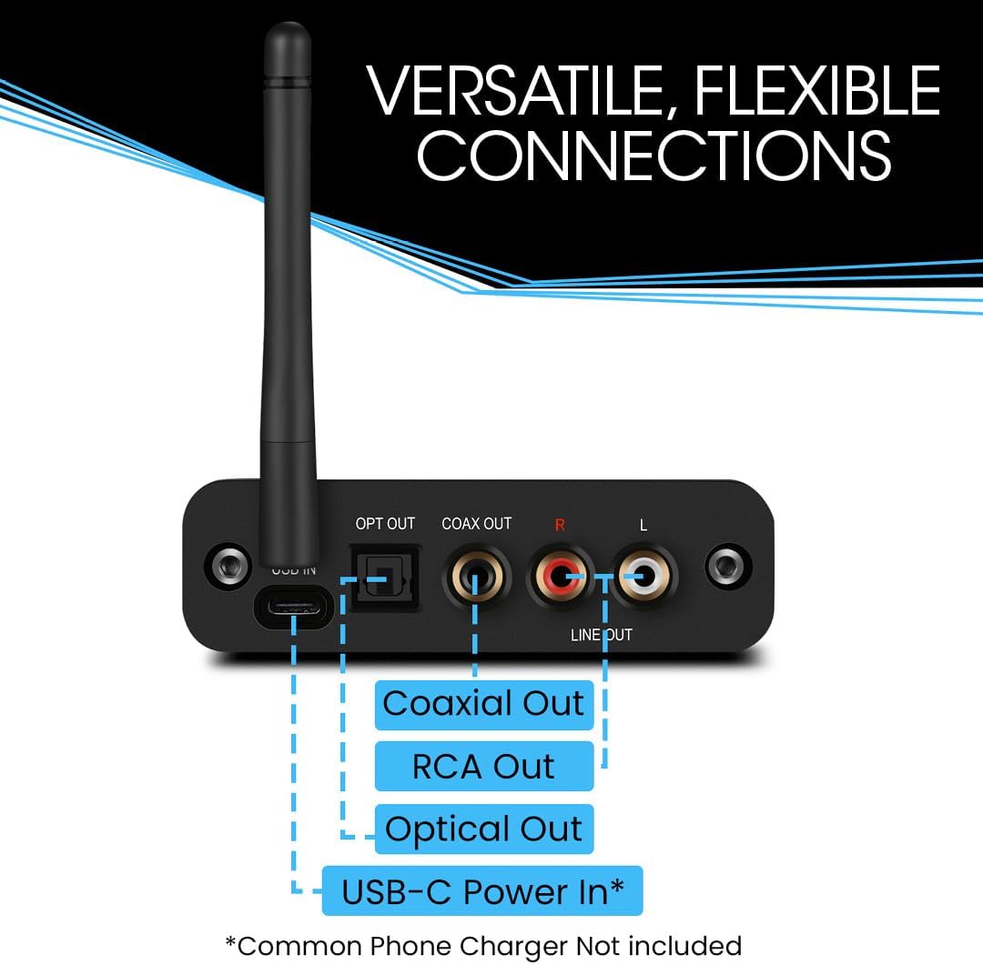 B2 LDAC/aptX HD Bluetooth 5.1 Hi-Fi Audio Receiver with ESS DAC,OLED Display,RCA,Optical & Coaxial,Extended Range for Home Stereo