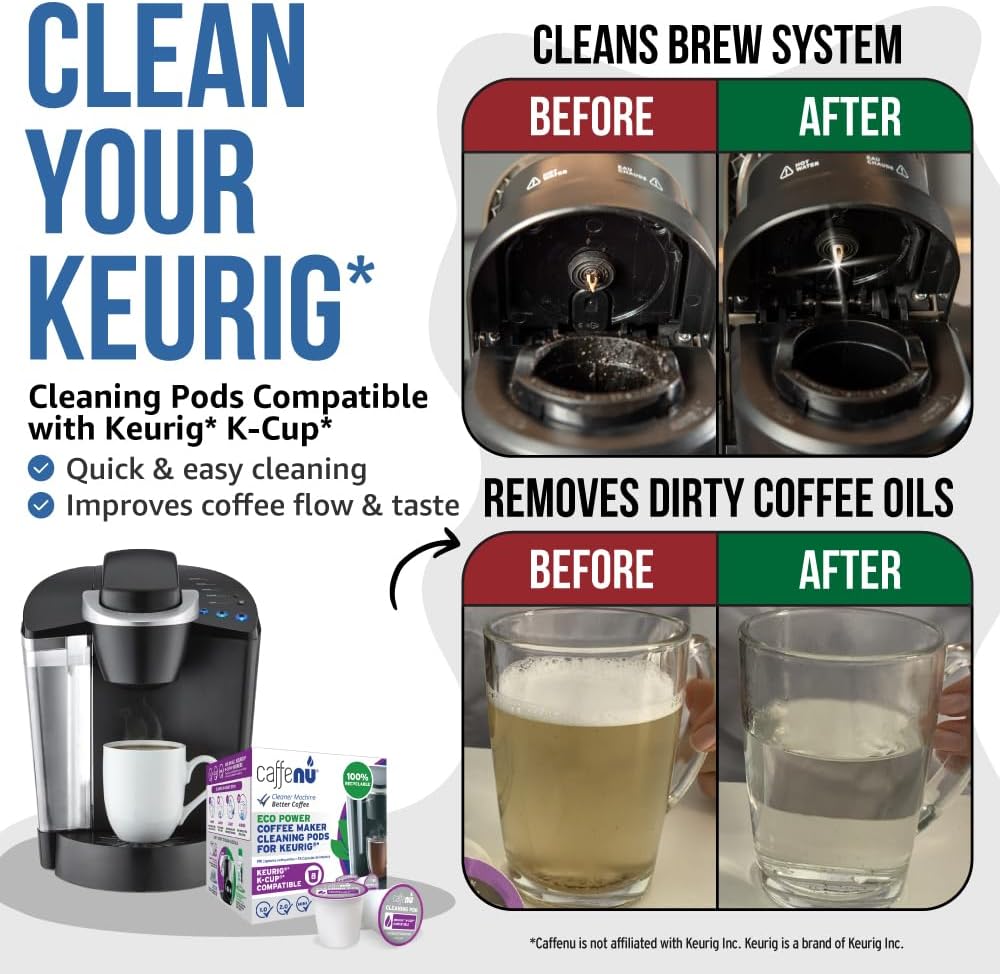 Caffenu Keurig Compatible Cleaning Rinse Pods, 8-Pod Cleaner Kit