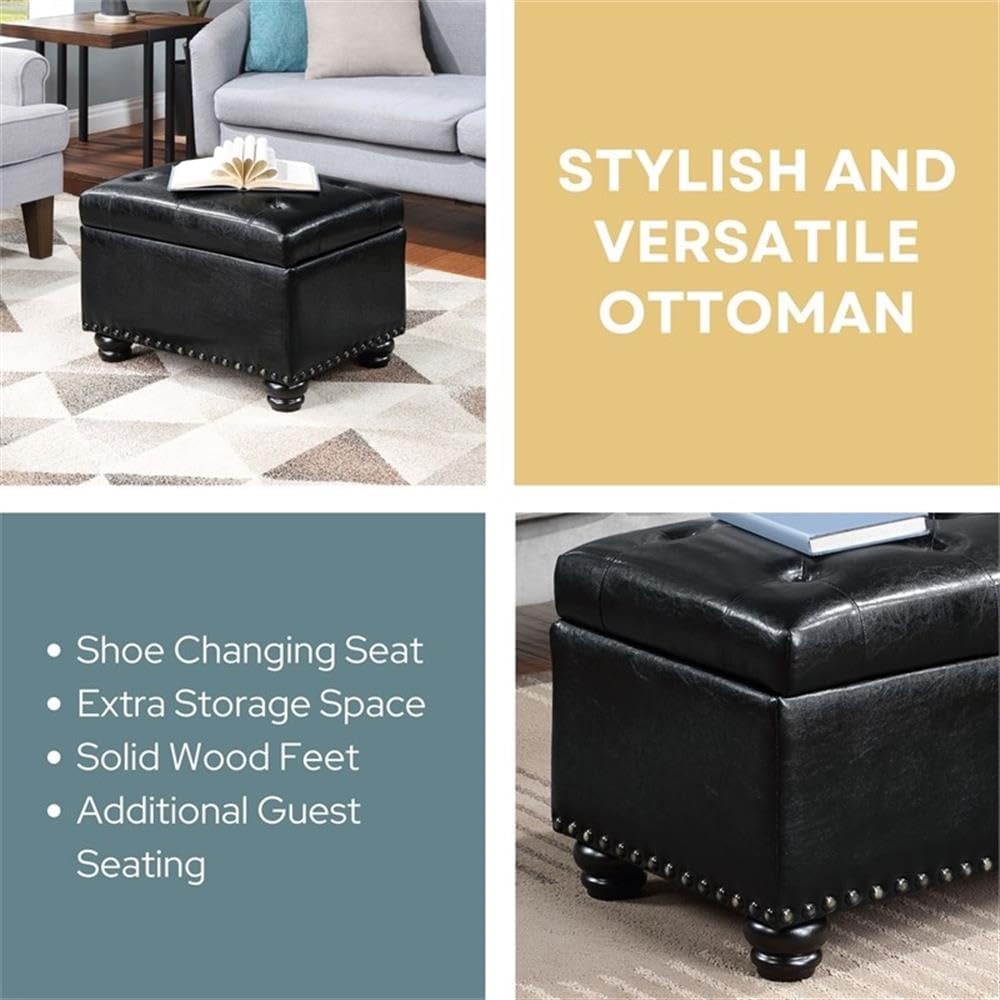 Convenience Concepts Designs4Comfort 5th Avenue Storage Ottoman 24" - Contemporary Foot Stool and Seat with Hinged Lid for Living Room, Dining Room, Office, Den, Espresso Faux Leather