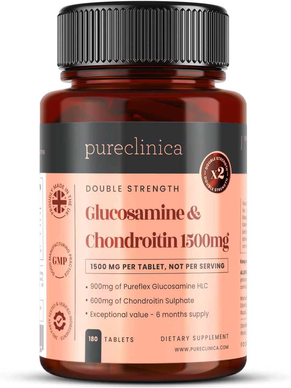 pureclinica High Strength 1500mg Glucosamine HCL & Chondroitin x 180 Tablets