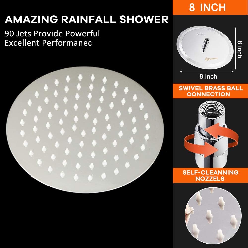 NearMoon Rain Shower Head, Ultra-Thin Design-Pressure Boosting, Awesome Some Experience, High Flow Stainless Steel Rainfall Head (10 Inch
