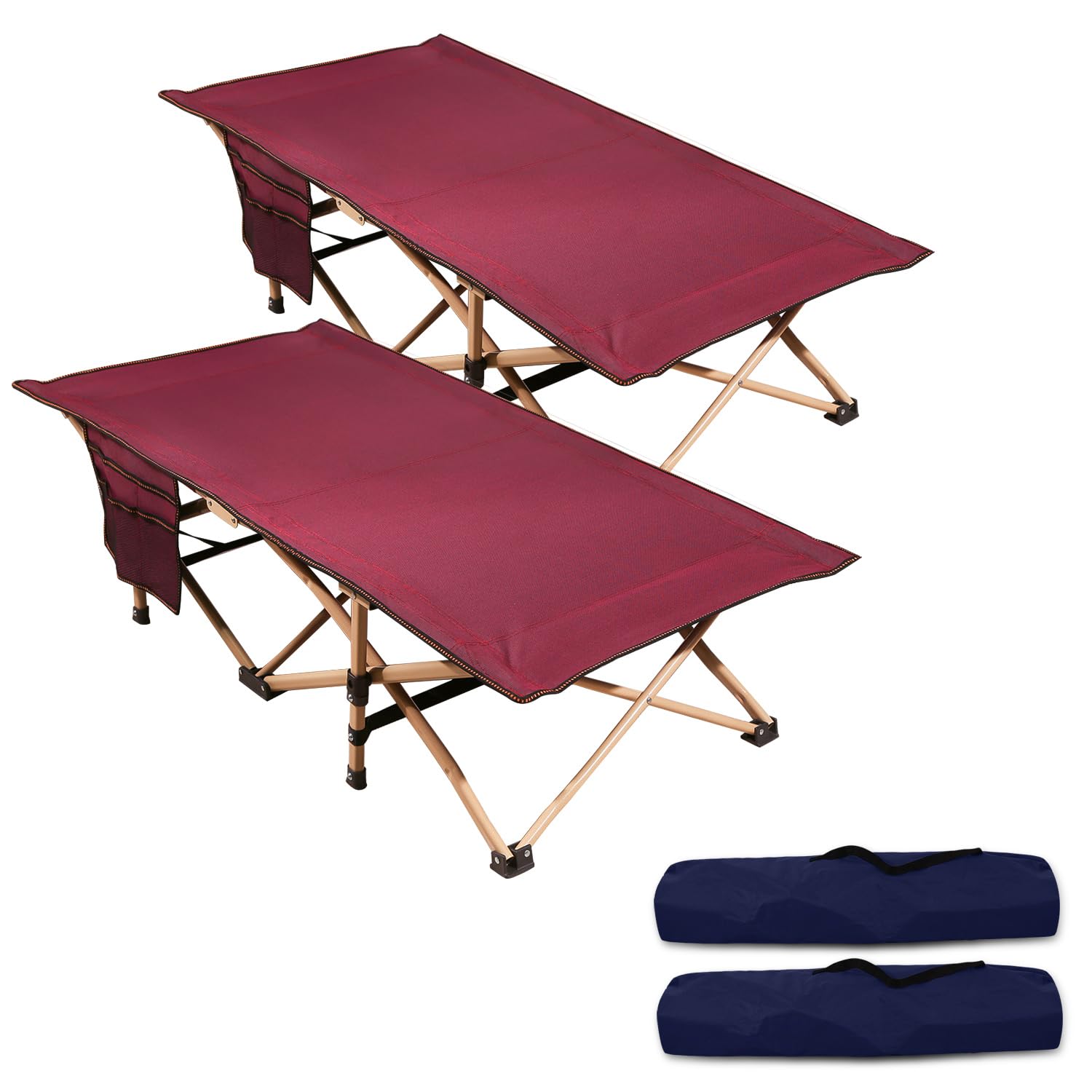 REDCAMP Extra Long Kids Cot for Camping 2-7 Years, Portable Travel Toddler Cot Bed with Carry Bag, Lightweight for Outdoor Indoor Home, Blue 53''x26''