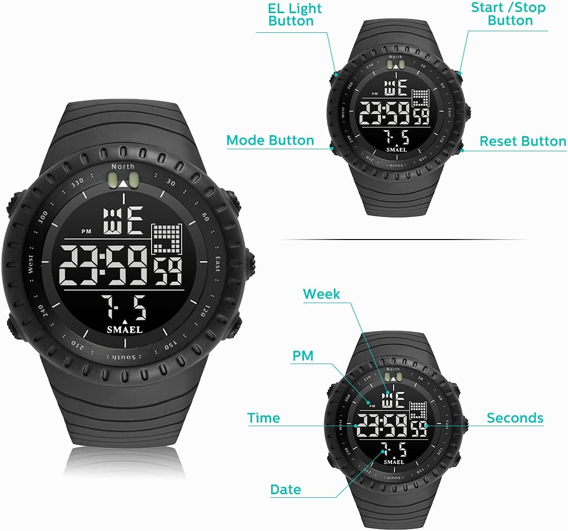 L LAVAREDO Mens Digital Watch Sports Military Watches Waterproof Outdoor Chronograph Wrist Watches for Men with LED Back Ligh/Alarm/Date