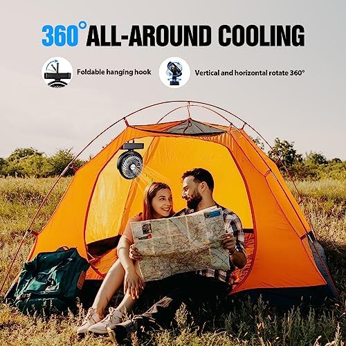 AMACOOL 10000mAh Battery Operated Camping Fan with LED Light-7 inch