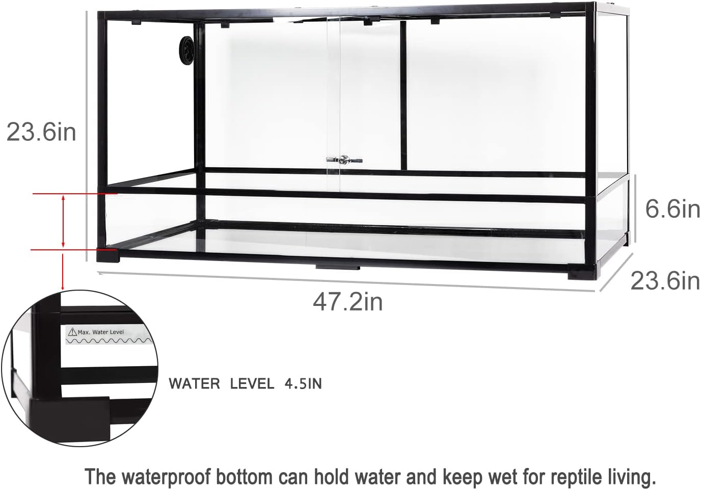 REPTI ZOO 85 Gallon Large Reptile Tank, Wide & Tall Tempered Glass Large Reptile Terrarium 47.2" x 17.7"x 23.6" for Tortoise Snake