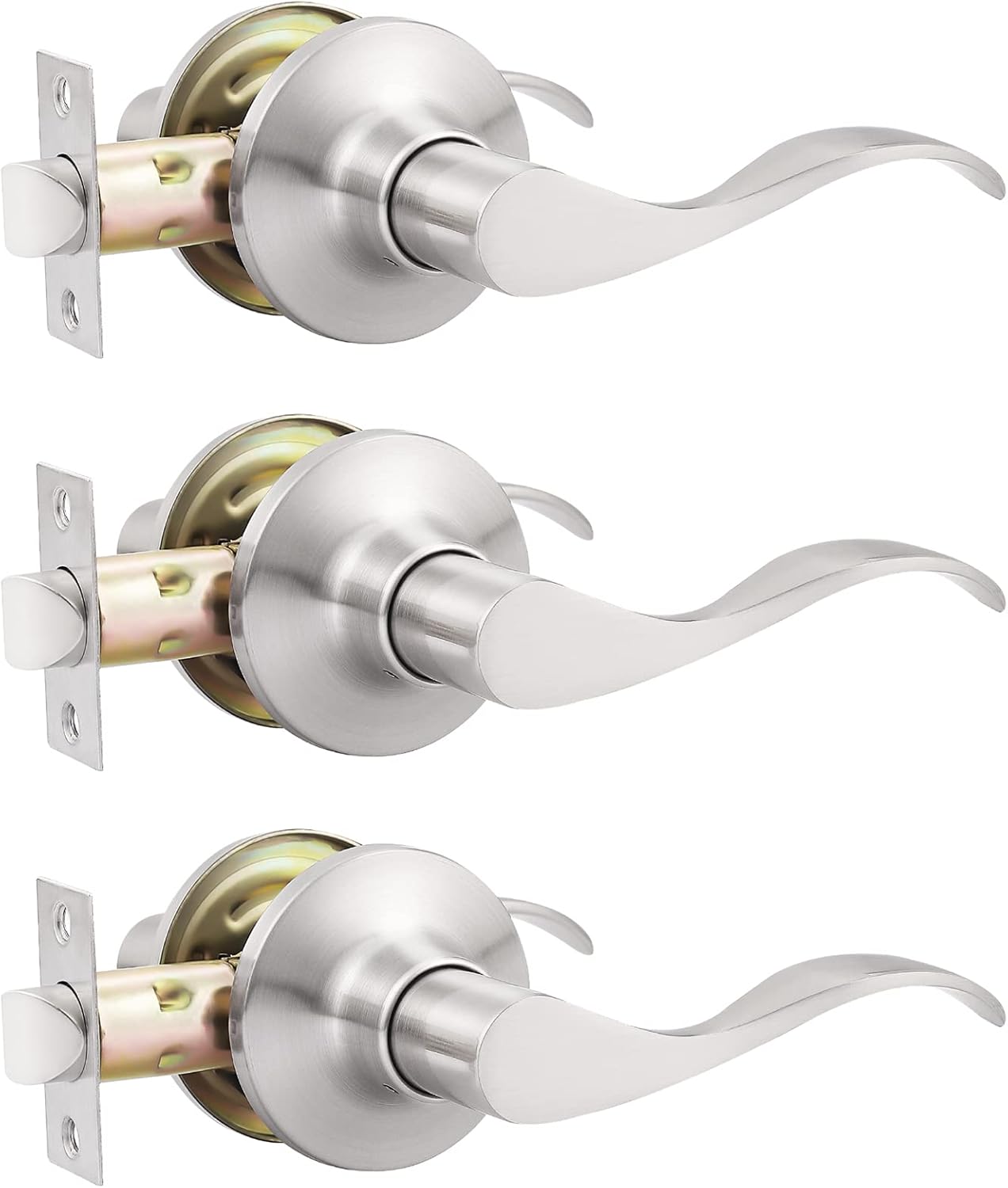 GOBEKOR 1 Pack Privacy Door Levers Brushed Nickel Lever Door Handles Interior for Bedroom and Bathroom Door Locks Wave Door Handles