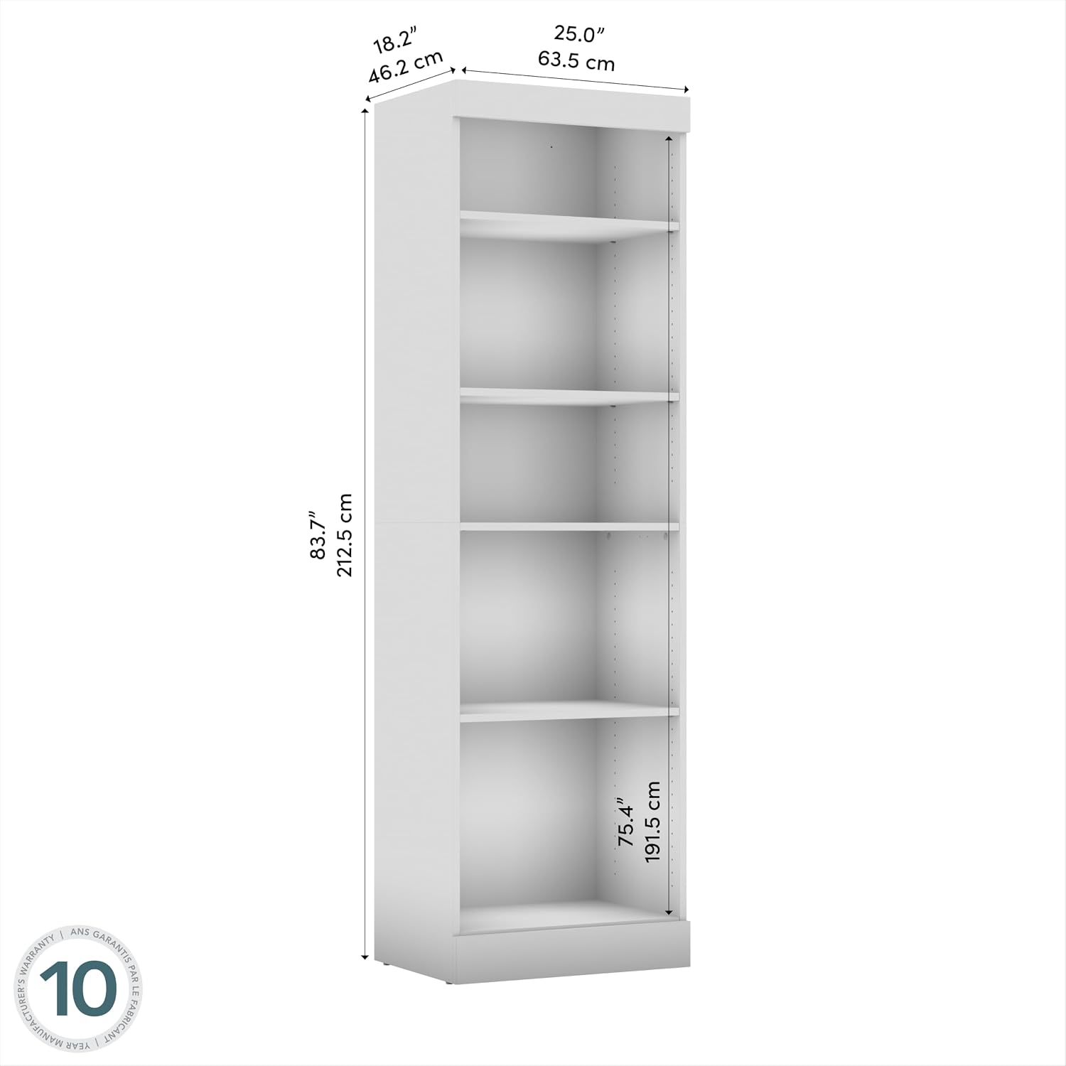 Bestar Closet Organizer System 25-inch for Walk-in Closets, Bedroom, Entryway, Pur Collection, Modern, Bark Gray | 2 fixed shelves