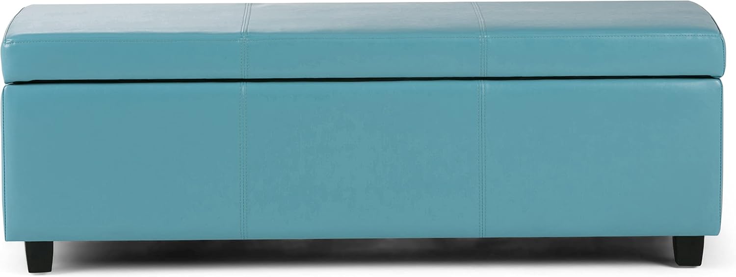 SIMPLIHOME Avalon 54" Wide Linen Look Fabric Storage Ottoman in Slate Grey | Contemporary lift-top ottoman with high-density foam