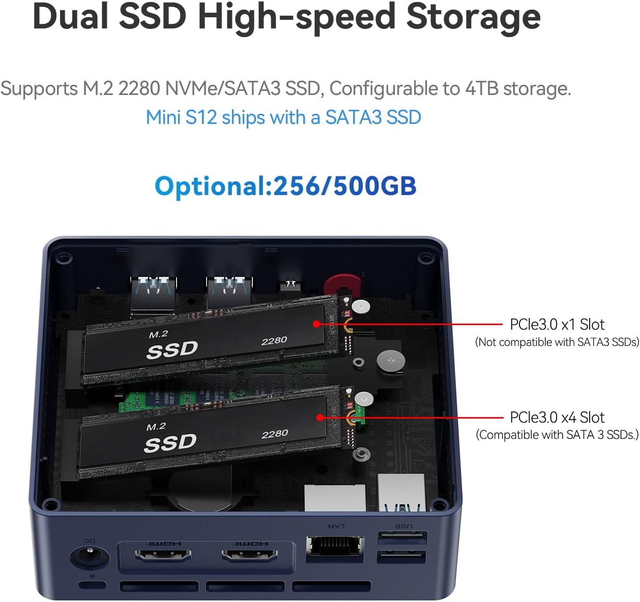 Beelink Mini PC, MINI S12 Intel Lake N95 4C/4T, 8GB DDR4 RAM 256GB SSD