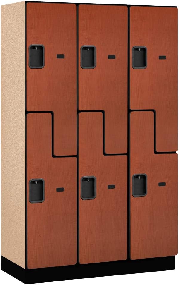 Salsbury Industries 2-Tier S-Style Extra Wide Designer Wood Locker with Three Wide Storage Units, 6-Feet High by 18-Inch Deep, Mahogany