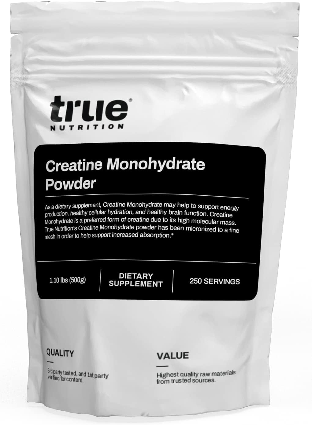True Nutrition Creatine Monohydrate Powder, 500g | Micronized Creatine, 2g per Serving, Supports Muscle Strength, Power & Recovery, Non-GMO