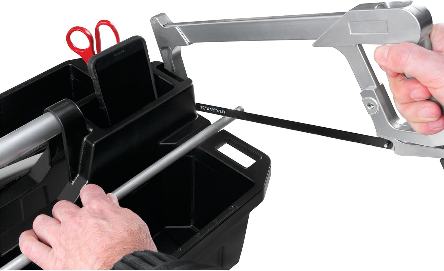 Performance Tool W54026 26 in. Steel Tool Box with Removable Tote | Heavy duty steel storage box and organizer. Recessed ergonomic comfort handle. Strong double latch with padlock eyehole