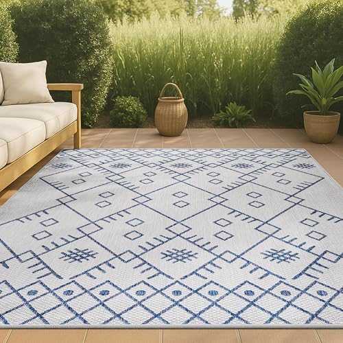 JONATHAN Y Boho Moroccan Indoor Outdoor Area Rug 3X5 Ivory/Navy, Casual for Backyard, Patio, Porch, Easy-Cleaning, High Traffic, Pet-Friendly