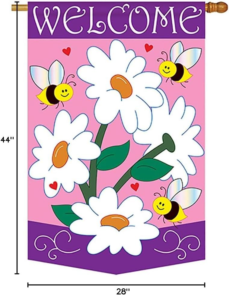 Two Group - Daisies Spring - Everyday Floral Applique Decorative Vertical House Flag 28" x 44"