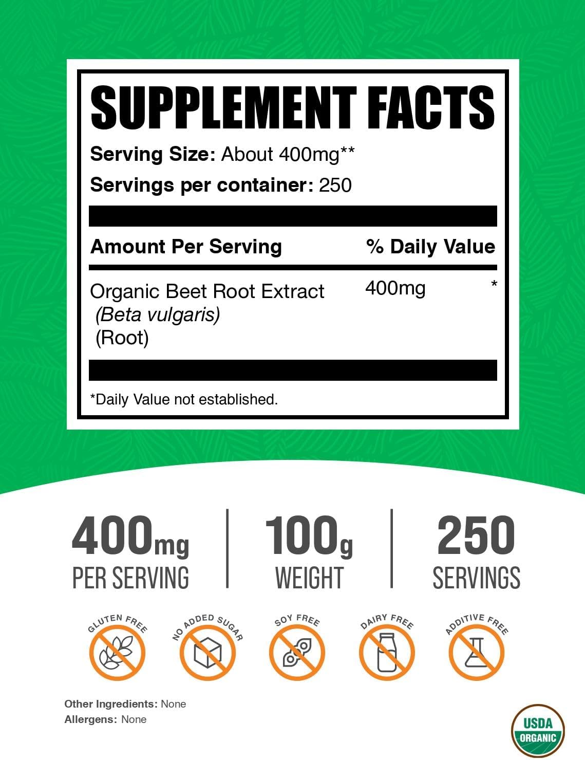 BulkSupplements.com Organic Beet Root Extract Powder - Beet Root Powder, Nitric Oxide Supplement - Vegan & Gluten Free, 400mg per Serving