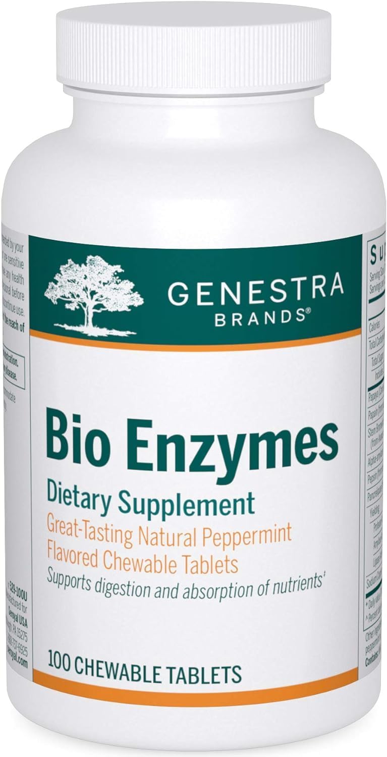 Genestra Brands Bio Enzymes | Complete Digestive Enzymes Formula in Chewable Tablets | 100 Chewable Tablets | Natural Peppermint Flavor | Complete