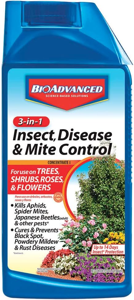 BioAdvanced 3-in-1 Insect, Disease, and Plant Mite Control - Insecticide, Fungicide & Miticide - Ready-to-Spray- Prevents Pests and Diseases - Up to 30 Days Protection - 32 fl oz Bottle