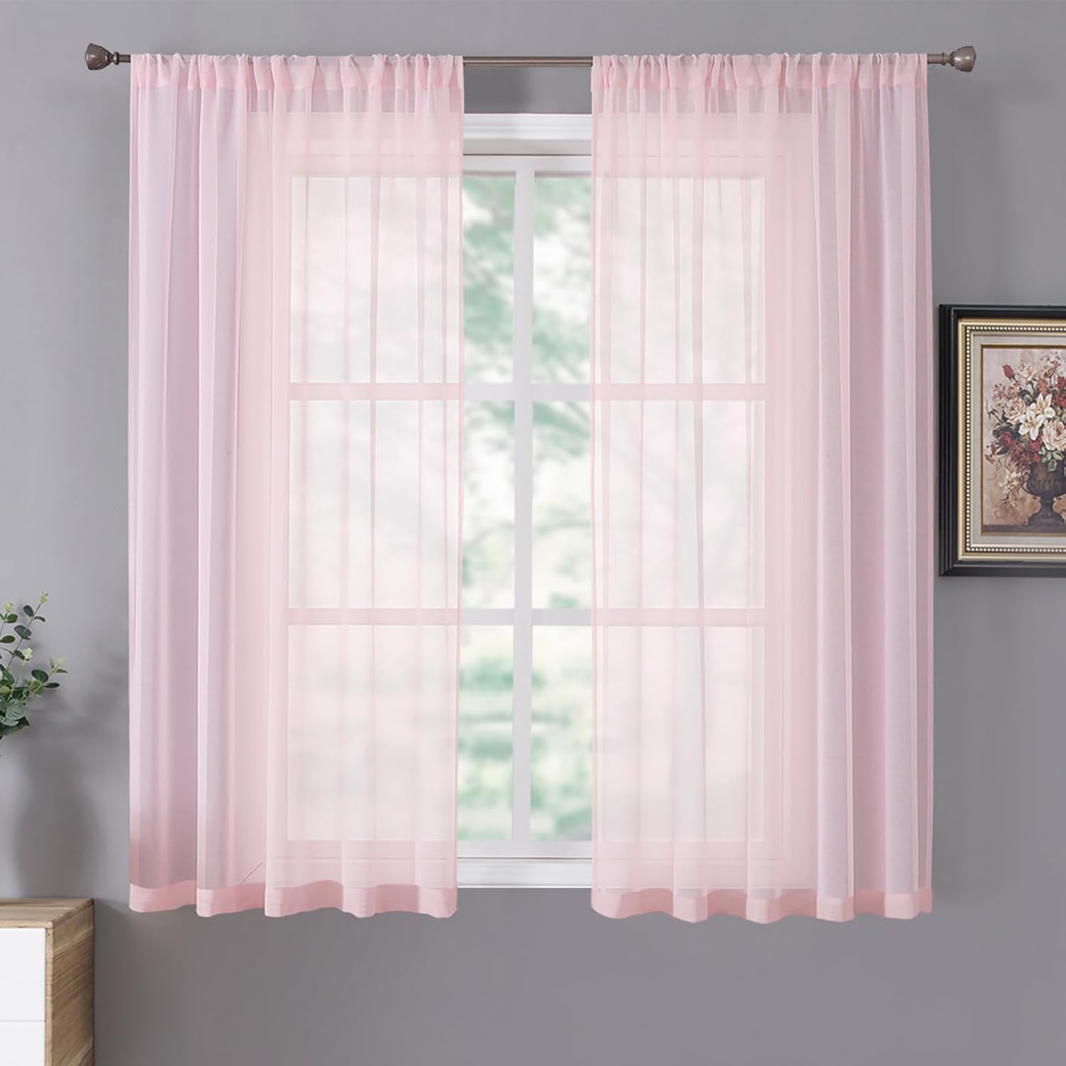 Tollpiz Sheer Curtain Linen Textured Living Room Curtains Sheer Light Filtering Rod Pocket Voile Curtain for Bedroom, 54 x 72 inches Long, White