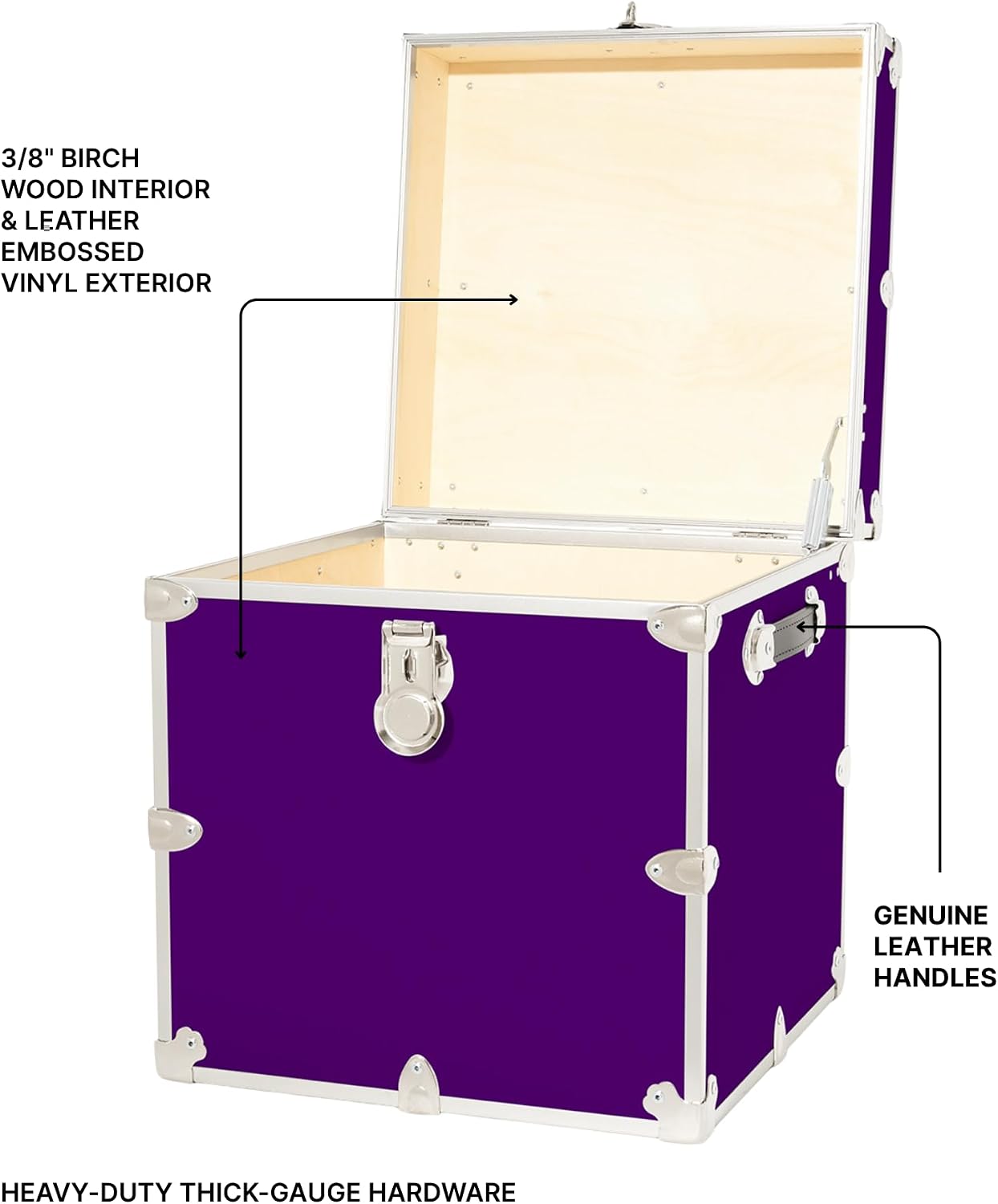 Rhino Classic Cube Trunk, College Dorm Footlocker & Home Storage End Table | 18"L x 18"W x 20"H, 1500+ lb Capacity, Baltic Birch Plywood, Nickel Plated Steel, Durable, Office Storage, Dorm Room