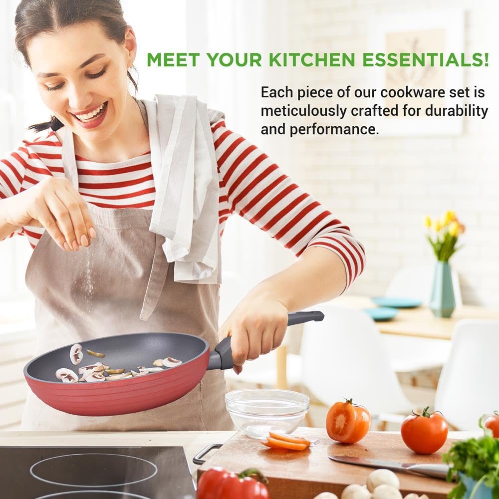 NutriChef Professional 12-Piece Nonstick Cookware - PFOA/PFOS-Free, Heat Resistant Lacquer, Elegant Design, Multi-Sized Pots and Pans, Teal/Gray/Green