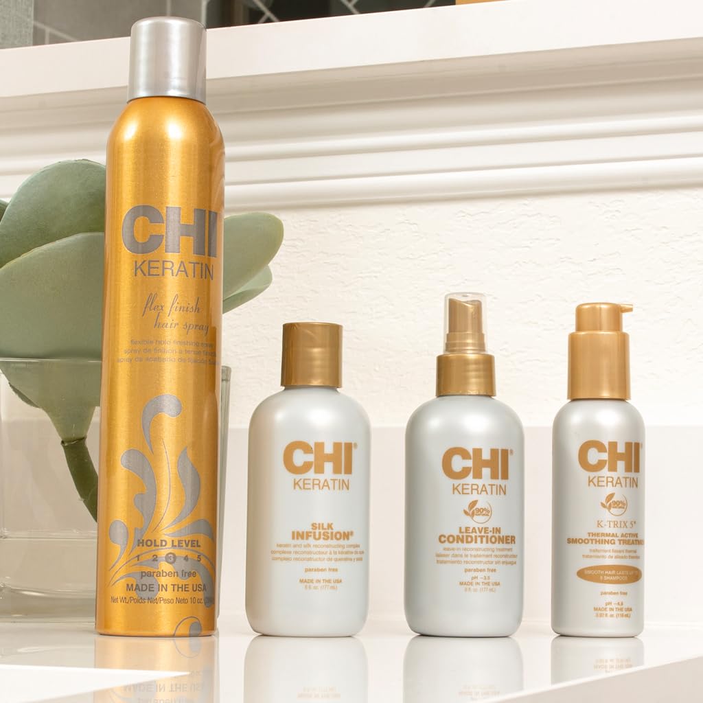 CHI Keratin Flex Finish Hair Spray, Lightweight, Long‑Lasting Hold & Smooth Styling, Controls Frizz, Flyaways & Seals Out Humidity, Professional Hair Finish Spray, Unscented, 10 Oz