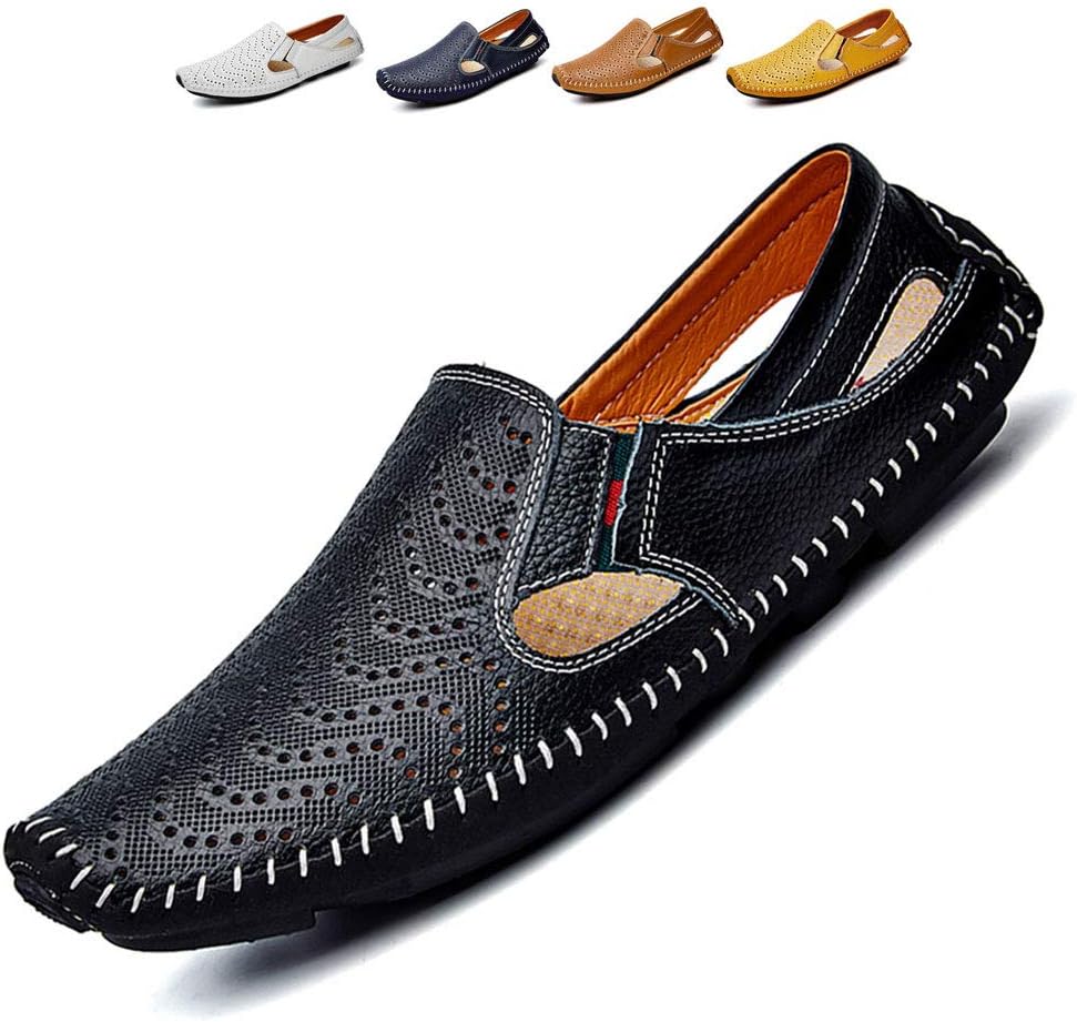 Men's Driving Shoes Leather Slipper Casual Slip on Loafers | Top Grain Leather Upper, Moccasin Toe, Slip-on, Traction Rubber Outsole, Mens Dress Shoes, Mens Casual Loafers