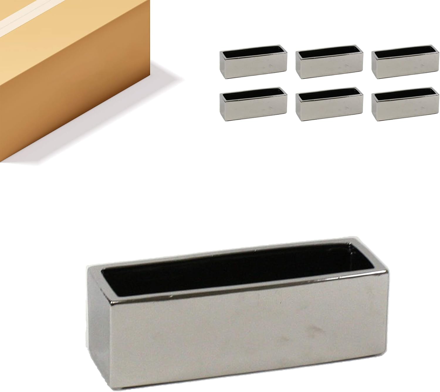 WGVI Long Rectangle Ceramic Planter Vase in White 14" x 4" x 4"H, Rectangular Box Block Terrarium Pot, Flower Arrangement, Tabletop Centerpiece