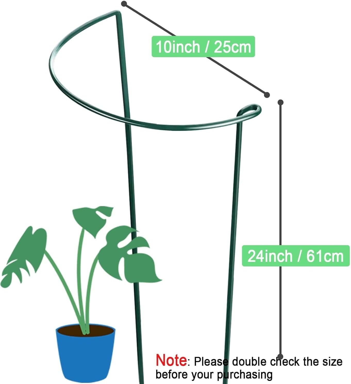 HiGift 8 Pack Plant Support Stakes, Half Round Metal Garden Plant Stake Indoor Peony Cages and Supports, Green Plant Support Ring Border for Tomato