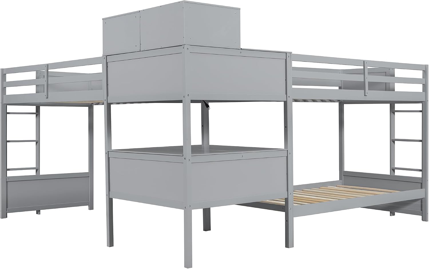 Harper & Bright Designs Twin L-Shaped Bunk Bed with Trundle, Can be Divided into Two L-Shaped Beds, No Spring Box Needed (Grey)