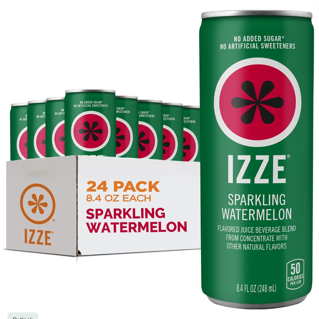 IZZE Sparkling Water Juice Beverage Blend, Pineapple, No Sugar Added, 8.4 FL OZ, 24 Cans