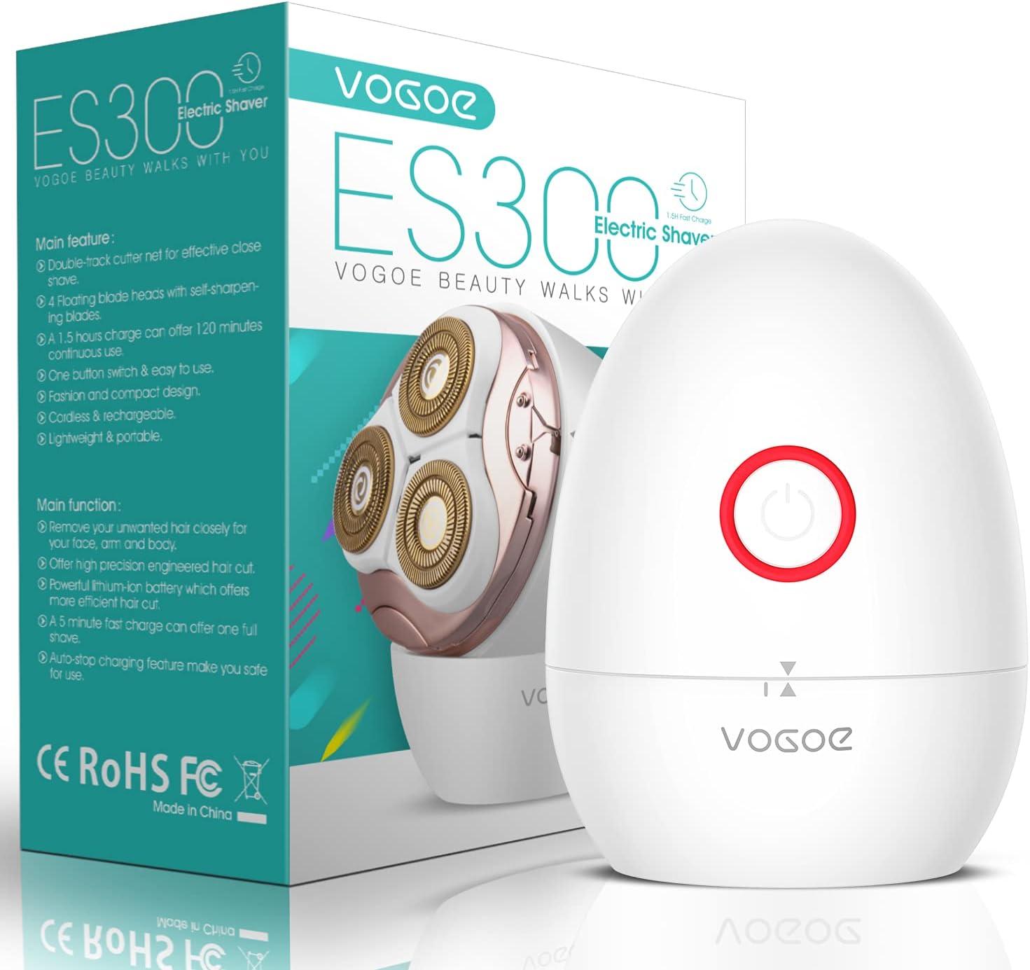 VOGOE Electric Shaver for Women, 3D Floating Blade Rotary Razor, ES300