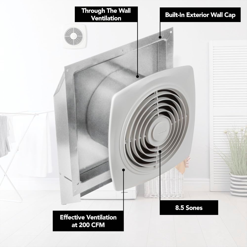 Broan-NuTone 509 Through-the-Wall Ventilation Fan White Cover, 200 CFM, 8.5 Sones, 8"